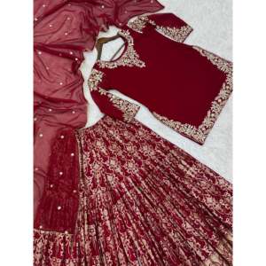 Fancy Women's <b>Top</b>- Sharara & Dupatta Set with Embroidery and Sequence Work - Product Image 6