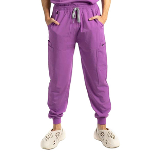 Purple Women's <b>Scrub</b> Set Short Sleeve Solid Color Casual Uniform Pants and Top Medical Workwear <b>Scrub</b> Uniform Suits New Design - Product Image 3