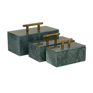 Caja de Joyería de Mármol con Diseño Atractivo, Caja de Almacenamiento con Tapa y Asa de Latón, Material de Mármol, Forma Rectangular - Product Image 1