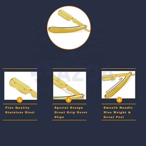 Navaja de Afeitar Profesional para Barbería, Chapada en Oro, de Una Sola Hoja, de Acero Inoxidable, para Barbería - Product Image 6