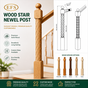 Poteau d'escalier en bois massif EFS, design traditionnel, durable pour les projets d'escaliers - Product Image 1