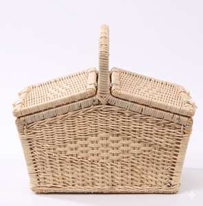 Natural Rattan Picnic <b>Basket</b> With Double Lids Handmade Woven Willow Hamper For Outdoor Camping Storage - Product Image 6