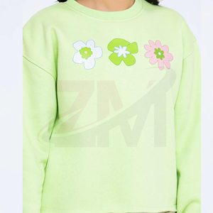Sudadera Oversize de Cuello Redondo para Mujer, Bordado Floral, Tejido de Algodón, Corta, Estilo Casual Urbano, Primavera - Product Image 3