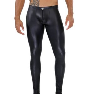 Leggings pour hommes en similicuir noir, coupe slim, extensibles, pour clubbing, mode, soirée, look audacieux et moderne - Product Image 2