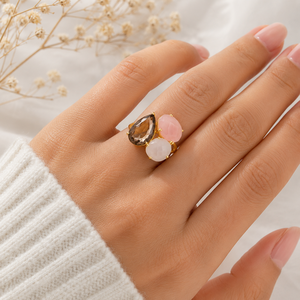 Anillo de Boda de Plata de Ley 925 con Cuarzo Multicolor, Chapado en Oro Rosa, Engaste de Garra, Calidad 3A, Forma de Paz, Unisex - Product Image 3
