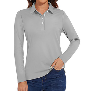 Polo de Punto de Manga Larga Color Coral Sólido para Mujer, Estilo Casual, Corte Regular - Product Image 3