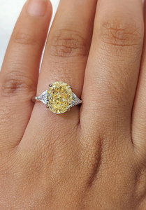 Classic Oval Cut Fancy Yellow Diamond Engagement <b>Ring</b> Natural GIA Certified White Gold Women's Jewelry - Product Image 6