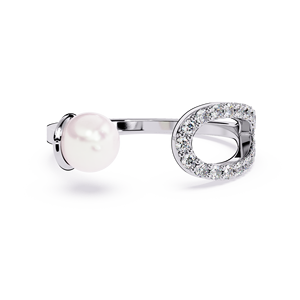 Bague en or blanc pour femme avec perle et halo de diamants taille brillant rond, bande luxueuse pour un usage quotidien - Product Image 1