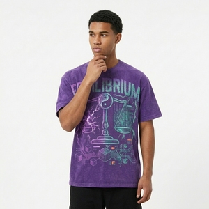 Camiseta Oversize Negra para Hombre, de Peso Pesado, con Lavado Ácido y Gráficos, Estilo Vintage, Personalizada, para Venta al por Mayor OEM, con Impresión DTG - Product Image 2