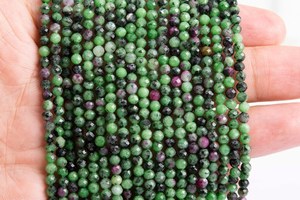 ลูกปัดพลอยทับทิมโซไซต์ธรรมชาติแท้ สีเขียวดำ ทรงกลมเหลี่ยมเพชรพลอย สำหรับทำเครื่องประดับ สร้อยข้อมือ DIY - Product Image 4