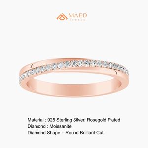 Anillo de Boda Delgado de Oro Rosa con Moissanita, Anillo de Eternidad con Diamantes, Joyería Nupcial Elegante para Mujer - Product Image 6
