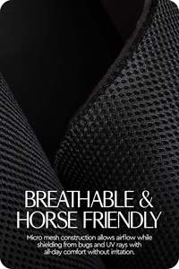 Masque anti-mouches pour chevaux, doux et extensible, avec oreilles, maille respirante, protection UV, couvre-yeux, noir et beige - Product Image 5