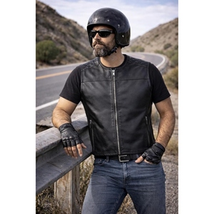 Chaleco de motociclista de cuero genuino para hombre con un corte tradicional diseñado para la comodidad en el uso diario y un estilo de motocicleta sencillo y atemporal. - Product Image 2
