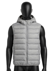 <b>Men</b> Hooded Puffer <b>Vest</b> Grey Lightweight Winter Outerwear Sleeveless Quilted Jacket Full Zip Casual Warm <b>Thermal</b> Padded <b>Vest</b> - Product Image 1
