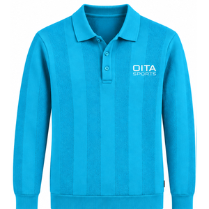 Aqua Blue <b>Mens</b> <b>Long</b> <b>Sleeve</b> Knit <b>Polo</b> Sweater Textured Stripe Design Ribbed Collar Cuffs Casual Premium Pullover Fashion <b>Shirt</b> - Product Image 1