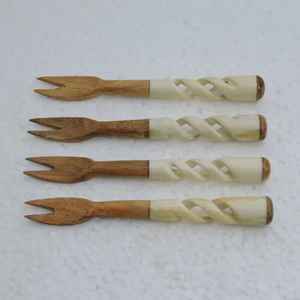 Juego de tenedores de madera hechos a mano con mango de resina de alta calidad para bodas, eventos, restaurantes, hoteles, juego de accesorios de vajilla de lujo - Product Image 2