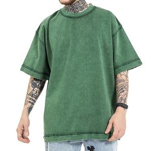 Camiseta 2026 de Corte Invertido, 100% Algodón, Oversize, Personalizable, Lisa, Lavada, Vintage, con Costuras en Contraste, para Hombre - Product Image 1