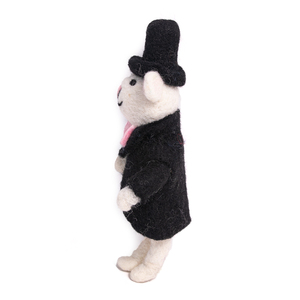 Figurine de lapin en feutre de laine faite à la main, en smoking noir et chapeau haut-de-forme, pour décoration intérieure d'Halloween, jouet pour enfant - Product Image 2