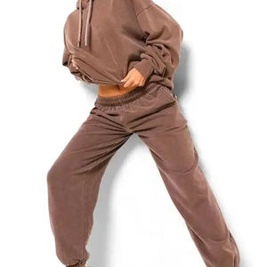 Conjunto de Sudadera con Capucha y Pantalones Extra Grandes Color Marrón, Tela French Terry, Unisex, Estilo Casual para Otoño, Corte Regular - Product Image 1