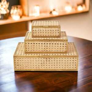 Boîte de rangement en verre de style maille de rotin avec cadre en laiton, dernière nouveauté, pour bijoux et cosmétiques - Product Image 5