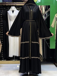 Hot sale Umbrella Abaya Modest Dubai Beaded Sequined <b>Long</b> Sleeve Muslim Traditional Handmade Wedding Women Breathable V Neck - Product Image 5