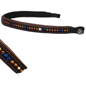 Banda de cuero negro para cejas de caballo, accesorio de lujo hecho a mano con relleno naranja combinado y naranja, 1 Fila de diamantes de imitación ostentosos de cristal - Product Image 1