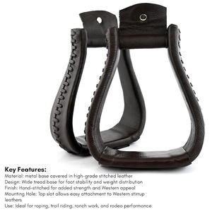 Paire d'étriers en cuir véritable pour chevaux, repose-pieds de selle équestre, équipement d'équitation western, accessoires professionnels pour la compétition et l'écurie - Product Image 2