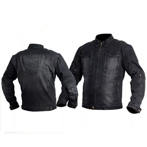 Veste en jean pour homme, style motard, col rabattu, fermeture éclair, coton lavé, coupe classique, couleur unie, poches, vêtements d'automne - Product Image 1
