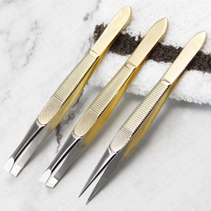 3 Piece Silver Stainless Steel Slant Eyebrow Tweezers Set Gold Coated Grip OEM Private Label <b>Precision</b> Beauty <b>Tools</b> Kit - Product Image 3