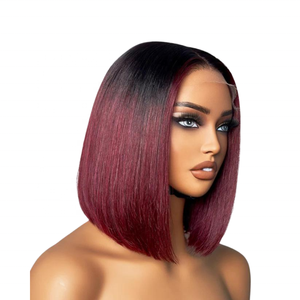 Envío rápido en todo el mundo superventas Borgoña espejo hueso recto extensiones de cabello humano sin pegamento Full HD pelucas de encaje Peluca de pelo crudo - Product Image 1