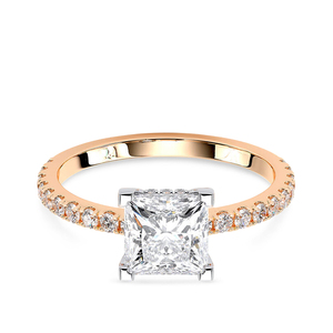 Bague de fiançailles en or jaune 10K plaqué rhodium avec diamant de laboratoire taille princesse 1,5 carat, pavé, solitaire, luxe, pour mariage - Product Image 2