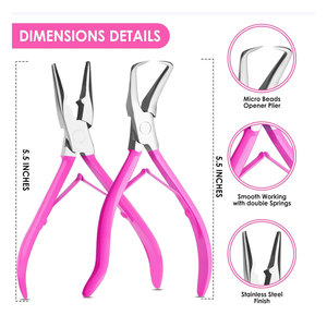 Kit d'outils professionnels pour extensions capillaires en acier inoxydable : Pince à micro-anneaux, Aiguille à crochet, Crochet de tirage, Peigne à queue, Micro-liens - Product Image 4