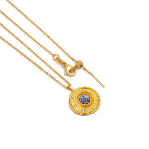 Collier chaîne à pendentif pièce en opale dendritique El Joyero, plaqué or, tendance, vente en gros, personnalisé, modèle 5395, Inde - Product Image 2