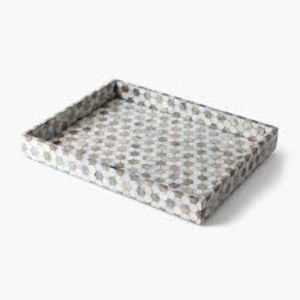 Juego de bandejas de servir hechas a mano con incrustaciones de nácar, bandeja decorativa rectangular de lujo con conchas marinas naturales para mesa de café, decoración del hogar - Product Image 2