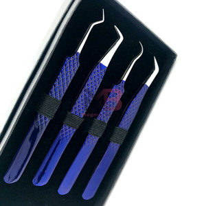 Ensemble de pinces à cils en acier inoxydable bleu, outils de précision pour extensions de cils avec pointes lisses, dans une boîte, extensions de cils personnalisées - Product Image 3