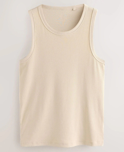 Débardeur sans manches pour homme, coupe classique, col rond, en maille côtelée beige, uni, en polyester, à porter devant, produit économique, sur mesure - Product Image 4