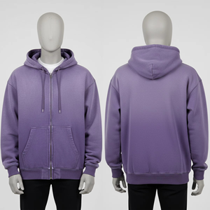 Sudadera con capucha morada sólida personalizada para hombre, tela premium, diseño minimalista, cremallera completa, cordón ajustable, bolsillo canguro, para uso diario - Product Image 4