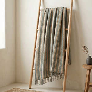 Manta de Algodón a Rayas Color Mostaza, Tejida a Mano, para Sofá, Decoración Rústica, Boho y de Tonos Neutros Cálidos para el Hogar - Product Image 2