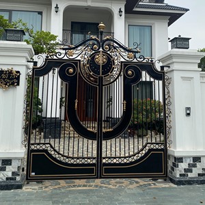 Porte double en fer forgé de luxe, porte extérieure moderne, forgée à la main, pour cour, hôtel, villa, conception personnalisée CAD, modélisation 3D - Product Image 1