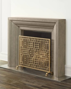 Architectural <b>Grid</b> Design <b>Metal</b> Fireplace Screen with Heavy Duty Mesh Spark Guard Freestanding Hearth Protector Gold Finish - Product Image 3