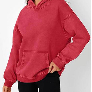 Hoodie oversize femme en coton délavé, couleur unie, manches longues, épaules tombantes, style streetwear, directement de l'usine - Product Image 3