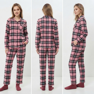 Camisón de Franela para Mujer con Botones, Pantalones de Pijama Largos, Ropa de Dormir Informal de 2 Piezas, Traje de Dormir de Algodón para Mujer - Product Image 5