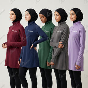 Chemise à manches longues modeste pour femmes avec trous pour les pouces UPF50+ en Spandex/Polyester écologique, confortable, douce et respirante pour le sport - Product Image 4