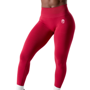 เลกกิ้งไร้ตะเข็บเอวกลางสำหรับผู้หญิง สีแดงสด ยืดหยุ่นสูง เหมาะสำหรับโยคะ ออกกำลังกาย ฟิตเนส กระชับหน้าท้อง ชุดออกกำลังกาย ชุดลำลอง ใส่ได้ทุกวัน ทรงพอดีตัว เนื้อผ้านุ่ม - Product Image 5