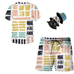 Customized Men Summer Plus Size 2-Piece Short Set with Side <b>Strip</b> Custom Logo Print 100% Cotton Heavy GSM - Product Image 6