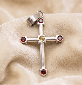 Pendentif vintage en argent sterling 925 certifié IGI avec grenat rouge feu et citrine, 1 1/2 pouce de long, bijou cadeau - Product Image 6