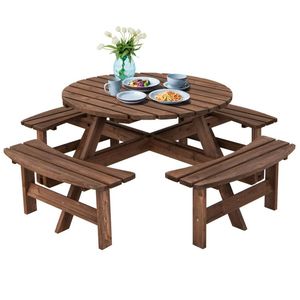 Set da Pranzo per Esterno in Legno con Tavolo e Panche per 8 Persone - Product Image 4