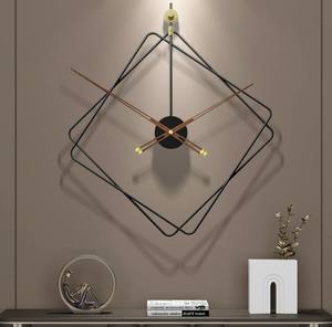 Minimal Black Metal Diamond Frame <b>Wall</b> <b>Clock</b> with Gold Hands for Modern Office Living Room - Product Image 1