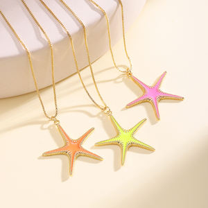 Collier pendentif étoile de mer en émail délicat QIKU, série océan, animal marin, bijoux minimalistes pour enfants - Product Image 1