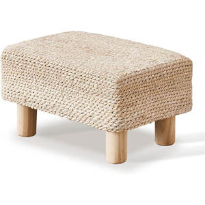 Hand-Woven Natural Seagrass Rectangular Ottoman with <b>Wooden</b> Legs Natural Seagrass Foot Stool for Living Room Bedroom Entryway - Product Image 1